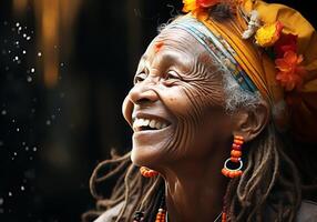 ai généré femme dans traditionnel vêtements et foulard. femme journée. tradition et culture photo