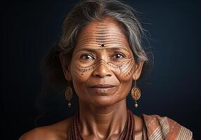 ai généré personnes âgées Indien femme. femme journée. tradition et culture. photo