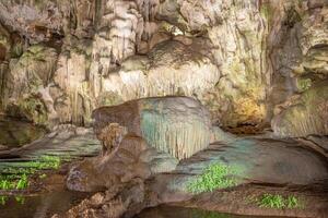 magnifique pierre de coulée et stalactites dans puis cung la grotte ou céleste palais la grotte de halong baie, vietnam. photo