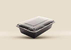 Plastique nourriture emballage plateau avec clair Plastique couverture maquette photo