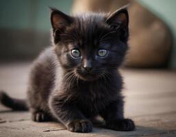 ai généré images de une petit noir chaton. photo