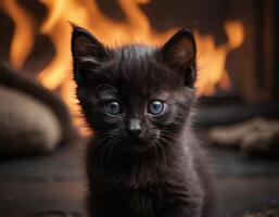 ai généré images de une petit noir chaton. photo