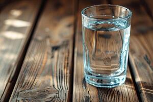 ai généré l'eau dans clair verre sur en bois tableau. photo