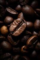 ai généré fermer rôti café haricots. colombien café photo