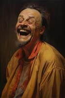 ai généré portrait de une marrant homme en riant sur une neutre Contexte photo