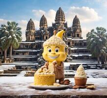 ai généré traditionnel cambodgien gâteau dans de face de angkor quoi. photo