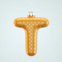 Orange lettre t jouet de Noël avec motif doré isolé sur fond blanc rendu 3D photo