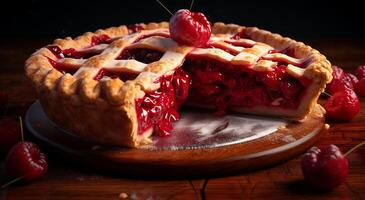 ai généré délicieux tarte nourriture sur une assiette cette est très réaliste photo