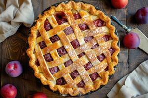 ai généré fait maison prune tarte. l'automne prune tarte. photo