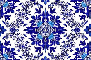 ai généré Portugais azulejo carrelage. bleu et blanc magnifique sans couture motifs. photo