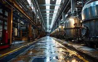 ai généré vue de une magnifique usine Assemblée et divers électronique machinerie photo