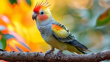 ai généré vue de une magnifique coloré des oiseaux calopsitte plein corps photo