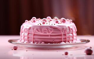 ai généré une coloré anniversaire rose gâteau et très délicieux à manger photo