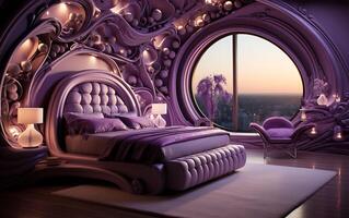 ai généré une violet Profond et lumière Couleur chambre intérieur conception photo