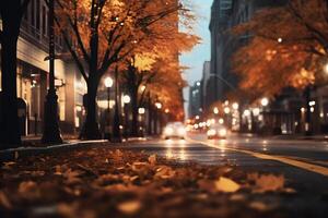 ai généré américain centre ville rue vue à l'automne soir , neural réseau généré image photo