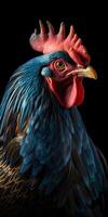 ai généré magnifique coloré coq proche portrait sur noir arrière-plan, neural réseau généré photoréaliste image photo