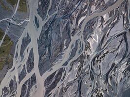 aérien vue de glacier rivière dans Islande. magnifique Naturel toile de fond. photo