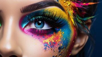 ai généré vibrant couleurs orner œil avec artistique maquillage photo