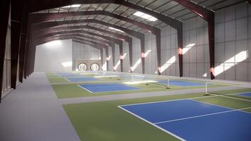 intérieur pickleball tribunal à l'intérieur le entrepôt bâtiment photo