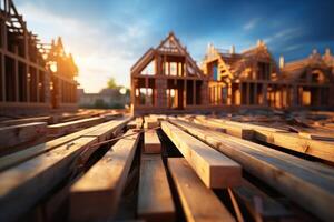 ai généré bâtiment une en bois maison en plein air capturer le construction étapes et création une rustique Accueil sous le ouvert ciel, construction et ingénierie image photo