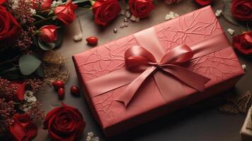 ai généré Valentin cadeau emballage, express l'amour avec prime Rose esquisser photo