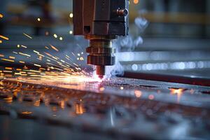 ai généré cnc laser Coupe de métal, moderne industriel La technologie photo