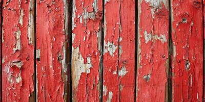 ai généré en bois rustique Contexte avec pelé rouge peindre. photo