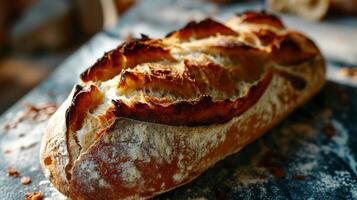 ai généré fraîchement cuit fait maison pain sur une tableau. photo