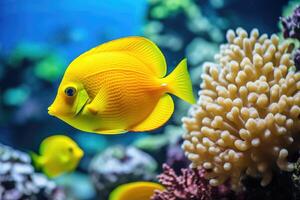 ai généré Jaune soie poisson sur corail récif photo