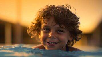 ai généré bienheureux enfant profiter le bassin photo