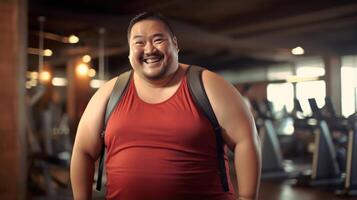 ai généré plus Taille asiatique homme Gym périple photo