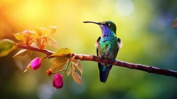 ai généré colibri sur une branche dans proche en haut photo