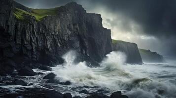 ai généré pittoresque côtier falaise avec roulant mer vagues photo