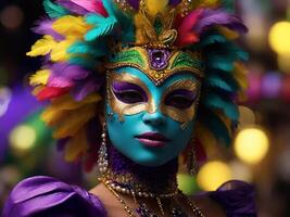 ai généré mardi gras masque costume, traditionnel carnaval conception. génératif ai photo