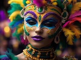 ai généré mardi gras masque costume, traditionnel carnaval conception. génératif ai photo