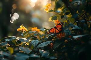 ai généré proche en haut vue de papillon dans jardin photo