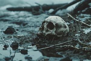 ai généré crâne sur le sol dans Islande photo