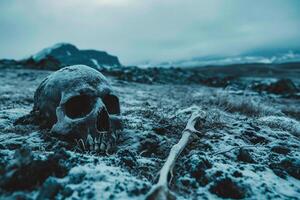 ai généré crâne sur le sol dans Islande photo