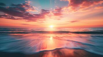 ai généré magnifique le coucher du soleil plus de le mer. coloré ciel avec des nuages. photo