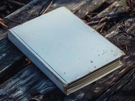 ai généré vieux livre sur une en bois Contexte. ancien livre sur une en bois Contexte. photo