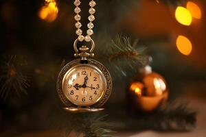 ai généré petit l'horloge avec bijoux comme Noël arbre décoration, neural réseau généré photoréaliste image photo