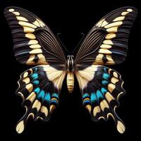 ai généré papilio machaon papillon isolé sur noir Contexte. insectes dans la nature. photo