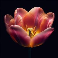 ai généré tulipe isolé sur noir Contexte. fleurs et les plantes dans printemps. photo