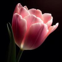 ai généré tulipe isolé sur noir Contexte. fleurs et les plantes dans printemps. photo