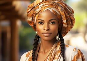 ai généré femme dans traditionnel vêtements et foulard. femme journée. tradition et culture photo