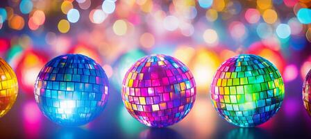 ai généré éblouissant bokeh effet disco Balle reflétant vibrant lumières, création captivant afficher photo