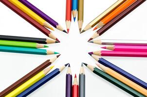 Crayons de couleur isolés sur fond blanc se bouchent photo