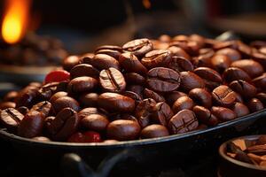 ai généré fermer rôti café haricots. colombien café photo