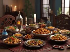 ai généré délicieux arabe poulet biryani sur Ramadan. délicieux Ramadan iftar nourriture image. ai généré photo