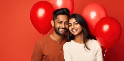 ai généré Sud asiatique garçon et fille avec des ballons photo